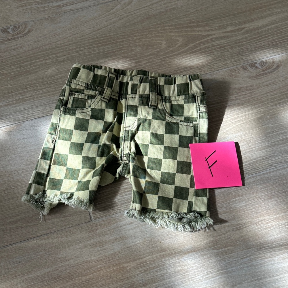 Kids Checkered Green Shorts